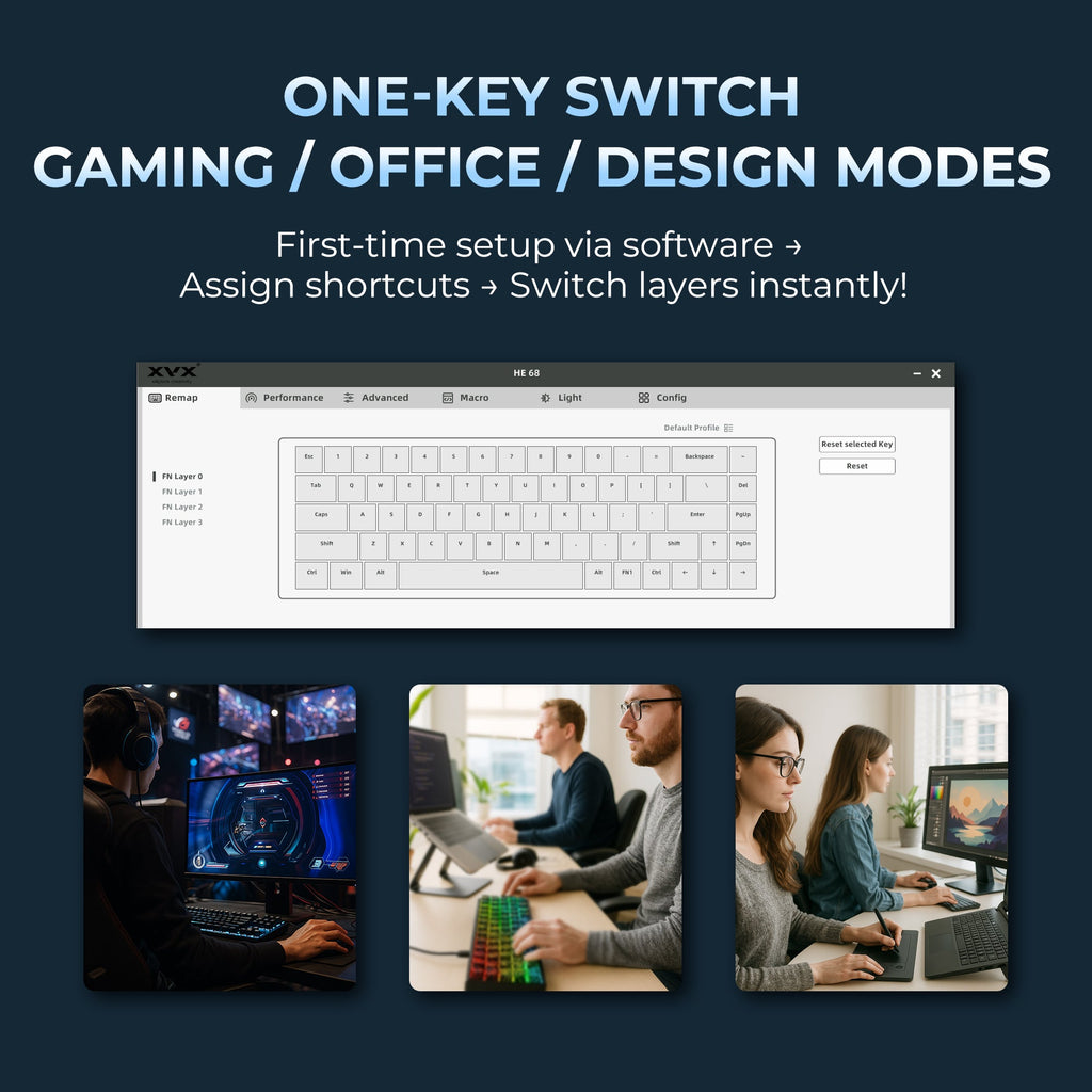 XVX HE68 Rapid Trigger Gaming Hall Effect Keyboard Gateron Magnetic swiths 68% Wired Mechanical Keyboard with IMD-Tech Keycaps