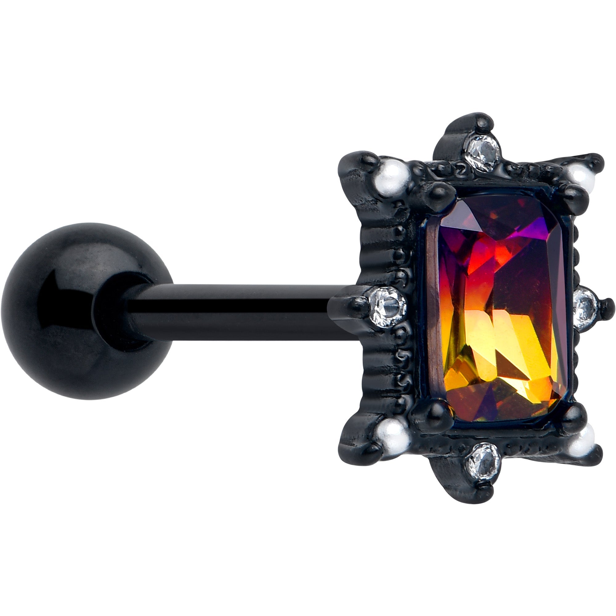 Red Tourmaline Black Star Fire Barbell Tongue Ring