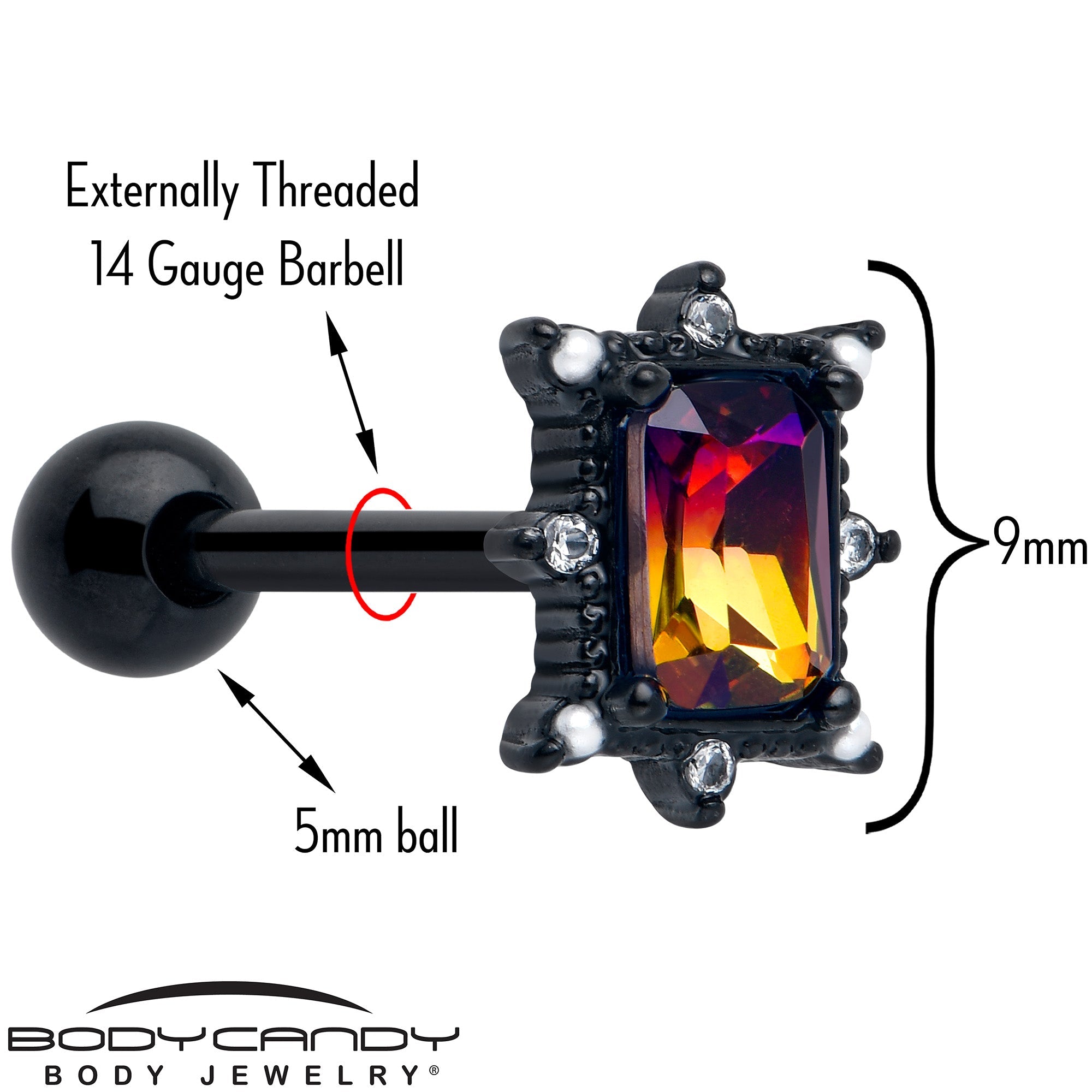 Red Tourmaline Black Star Fire Barbell Tongue Ring