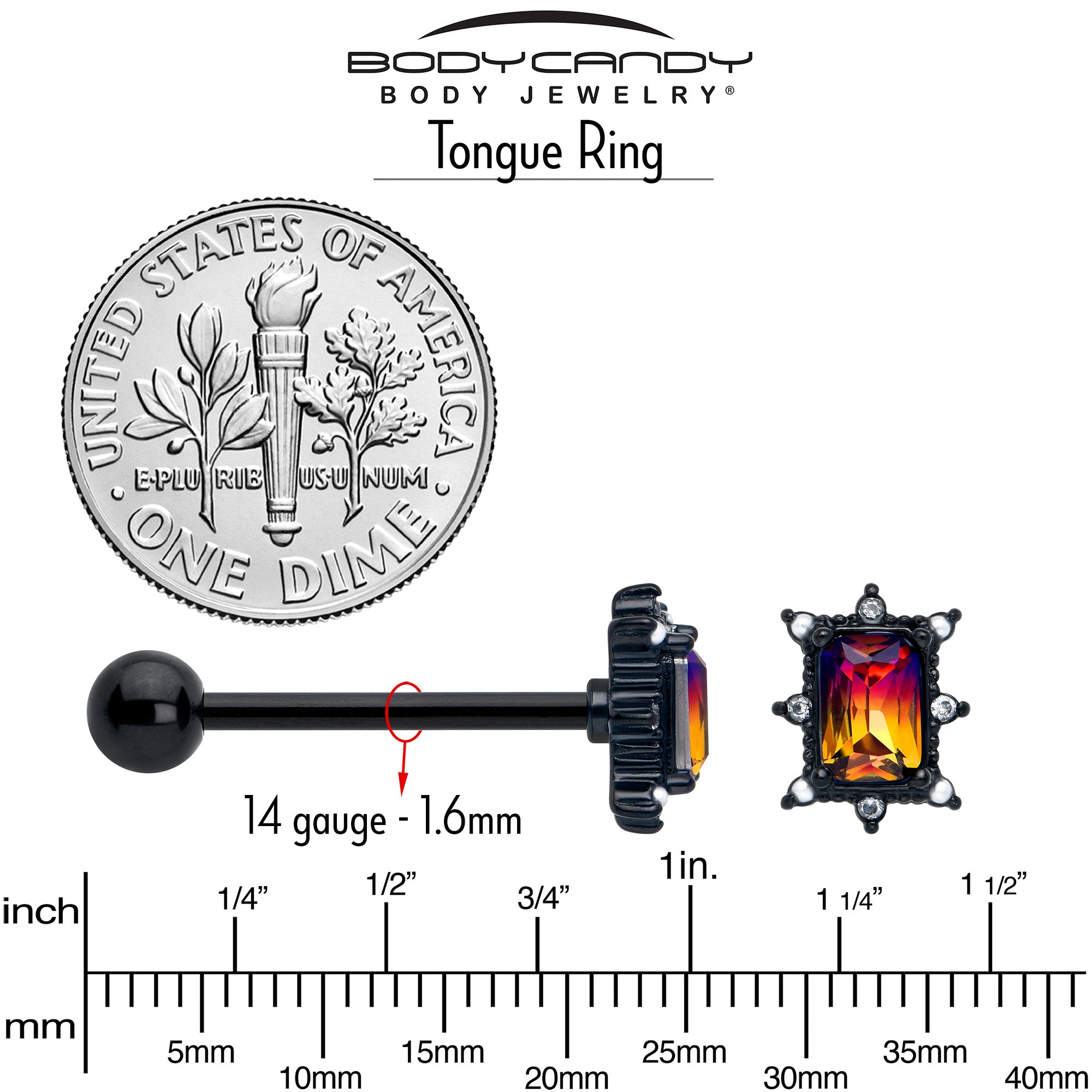 Red Tourmaline Black Star Fire Barbell Tongue Ring