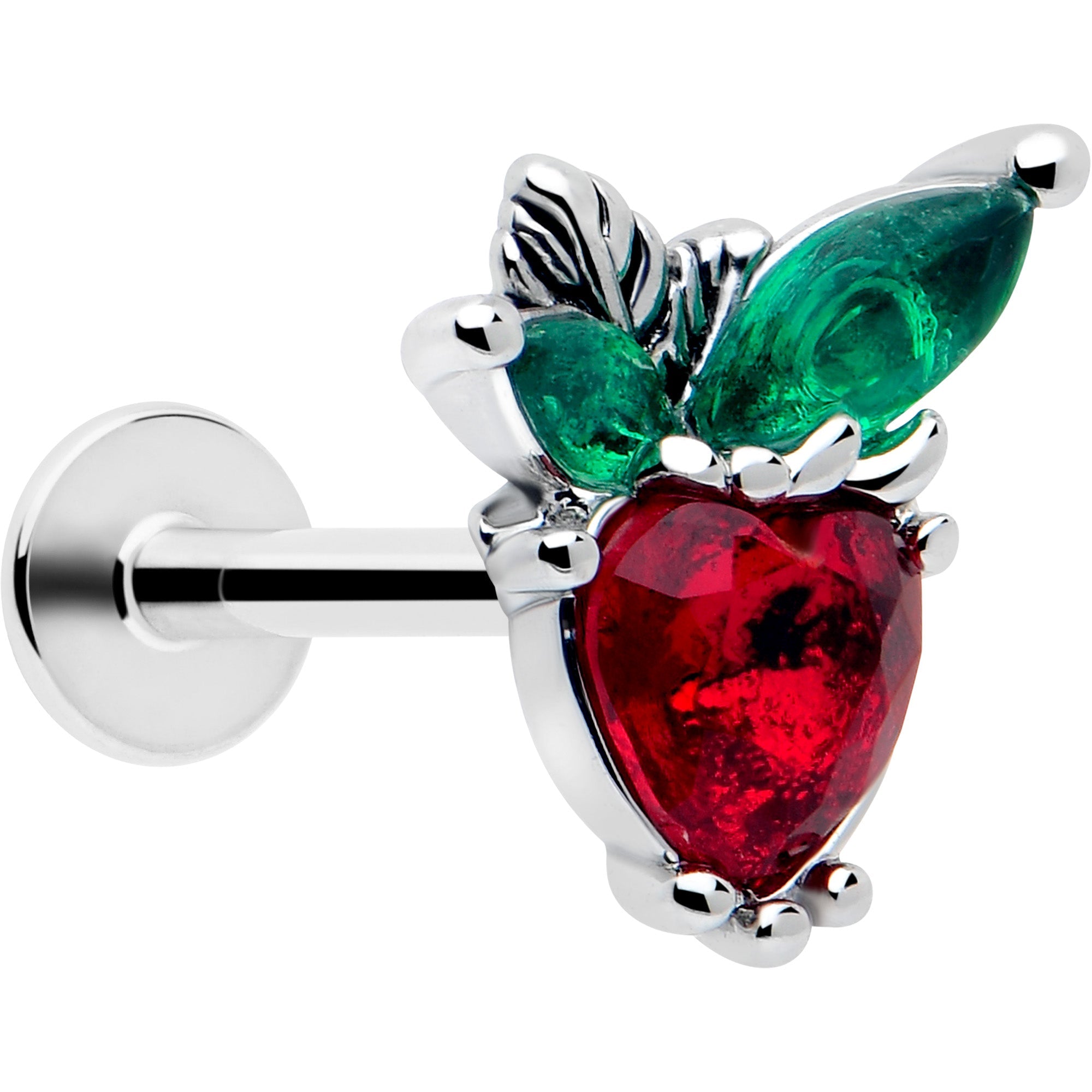 16G 5/16 Red Green Gem Strawberry Heart Labret Monroe Tragus