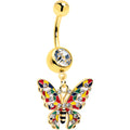 Clear Gem Gold Tone Color Block Butterfly Dangle Belly Ring