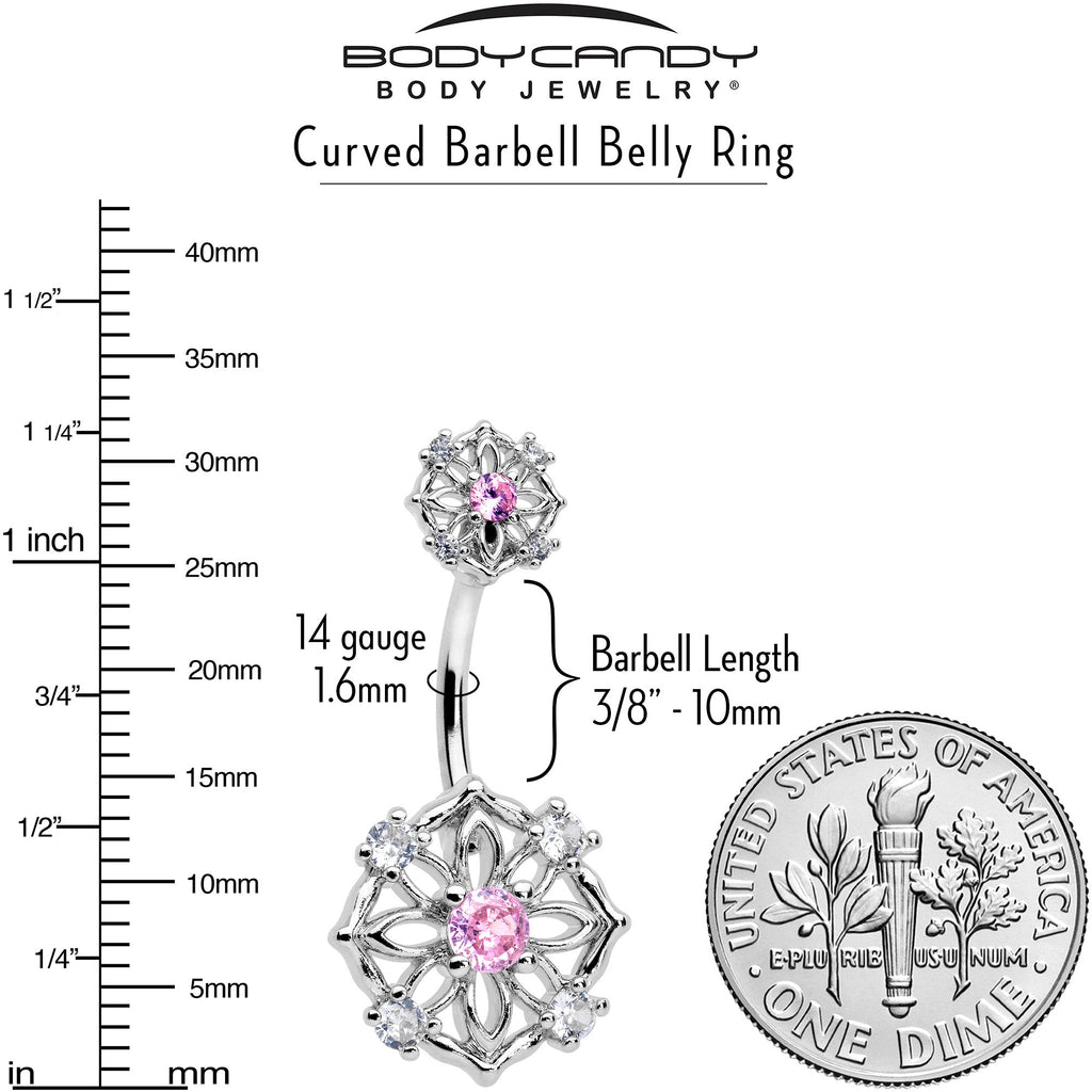 Pink CZ Gem Flower Circle Double Mount Belly Ring