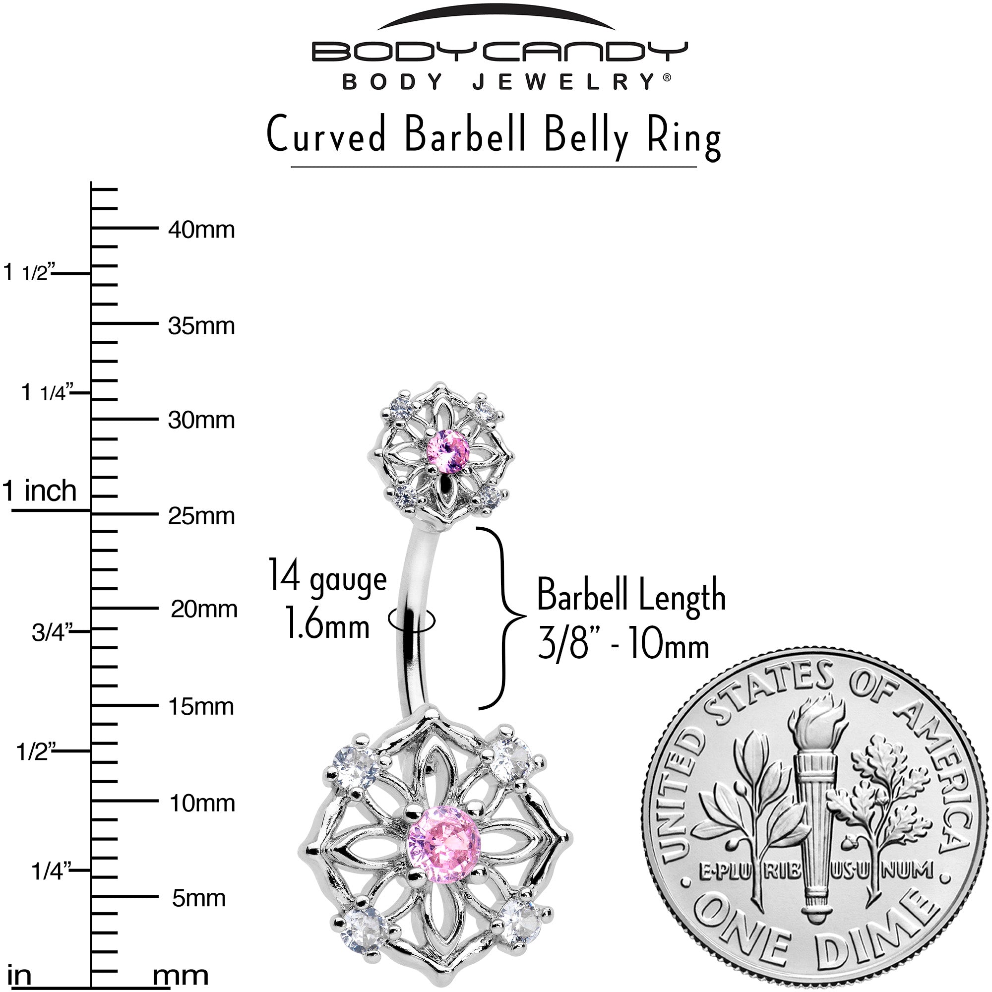 Pink CZ Gem Flower Circle Double Mount Belly Ring