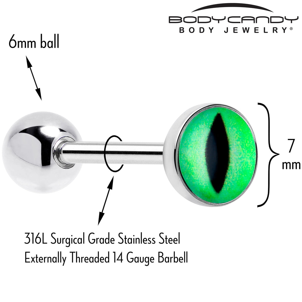 Kitty Green Eye UV Reactive Barbell Tongue Ring