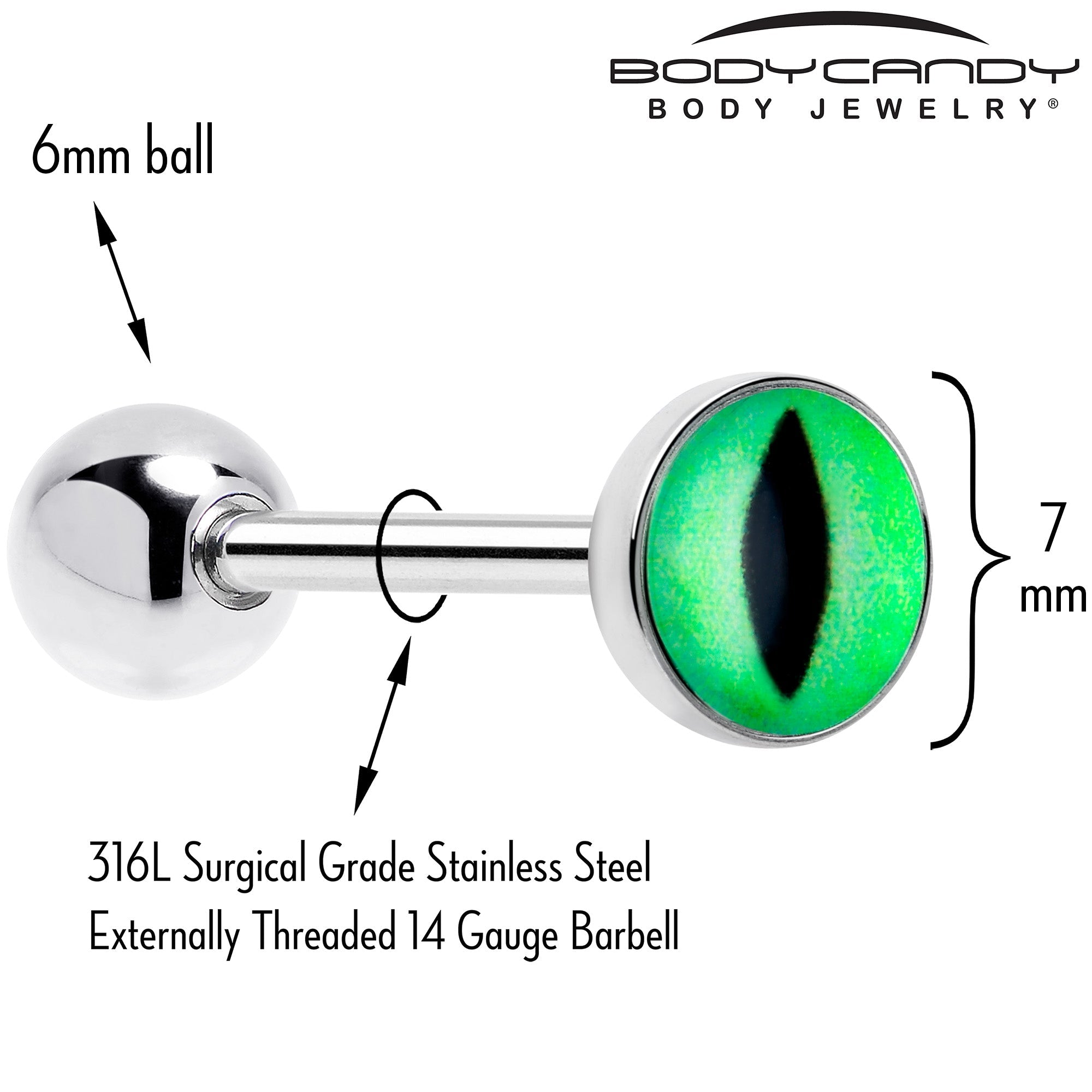 Kitty Green Eye UV Reactive Barbell Tongue Ring