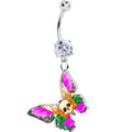 Clear Gem Butterfly Skull Dangle Belly Ring by Onyx O