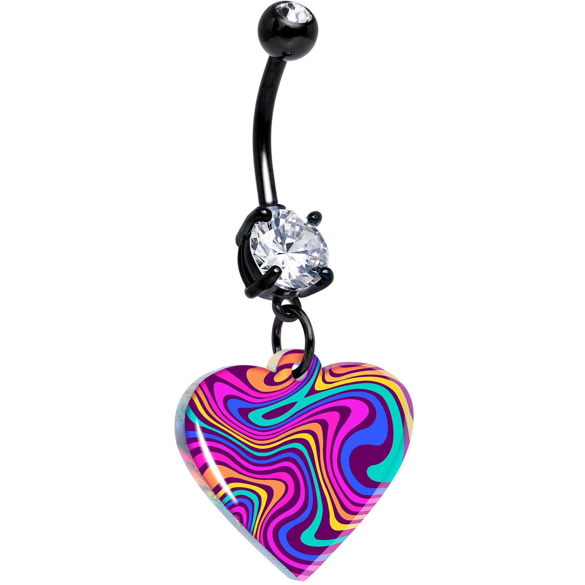 Black Double Gem Swirling Heart Dangle Belly Ring by Onyx O