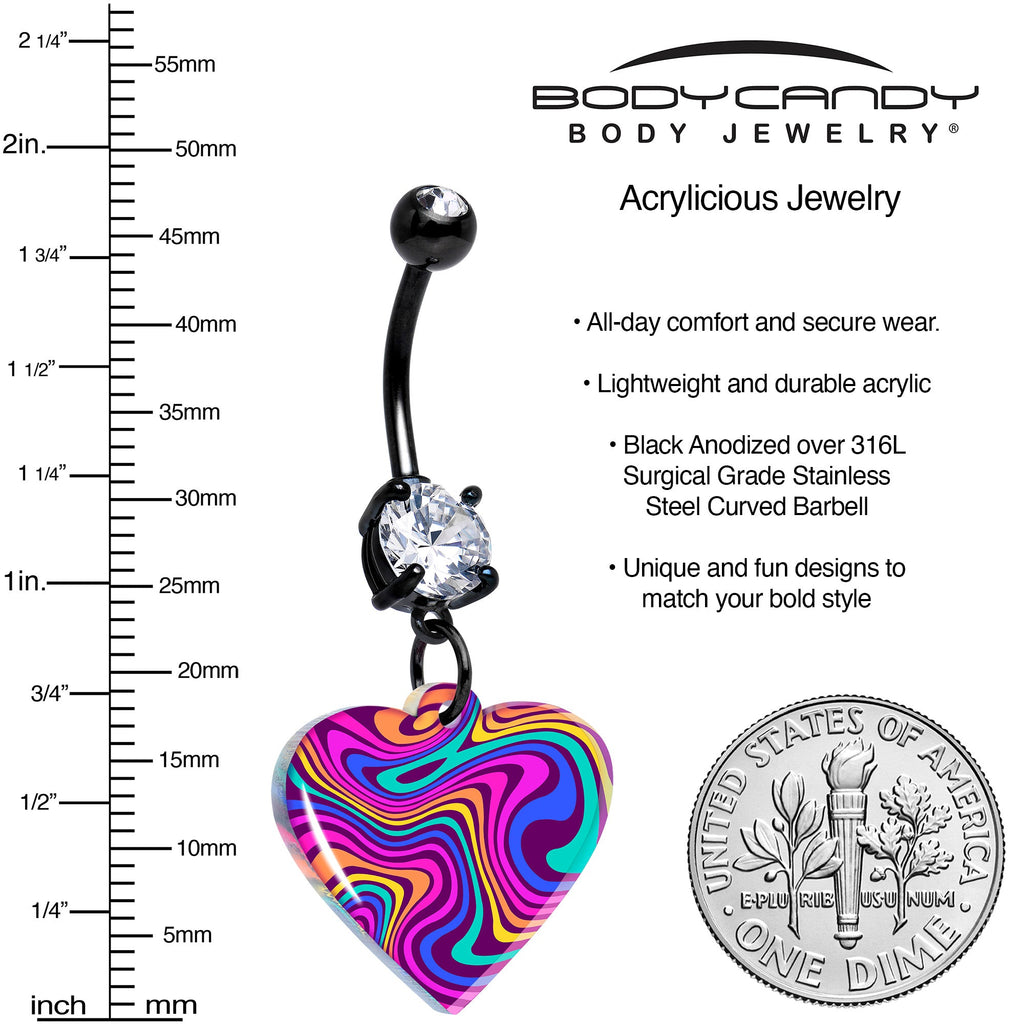 Black Double Gem Swirling Heart Dangle Belly Ring by Onyx O