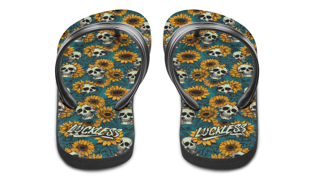 Sunflower And Skulls Flip Flops