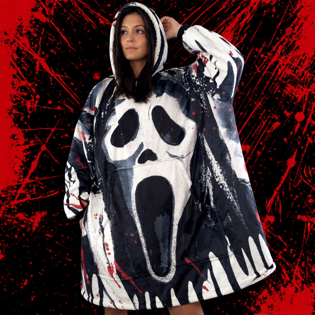 Ghost Face Horror Wearable Blanket Hoodie for Kids & Adults