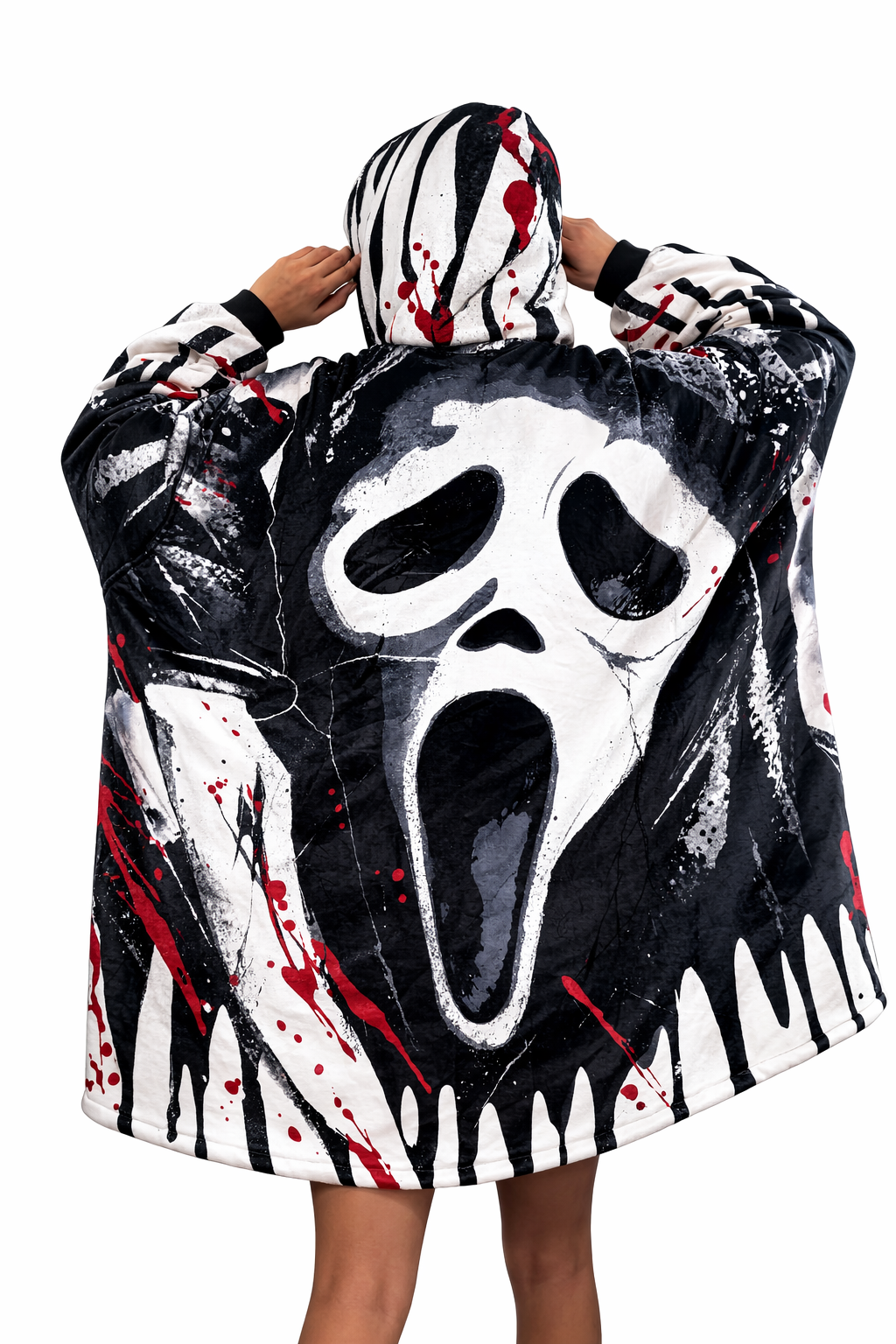 Ghost Face Horror Wearable Blanket Hoodie for Kids & Adults