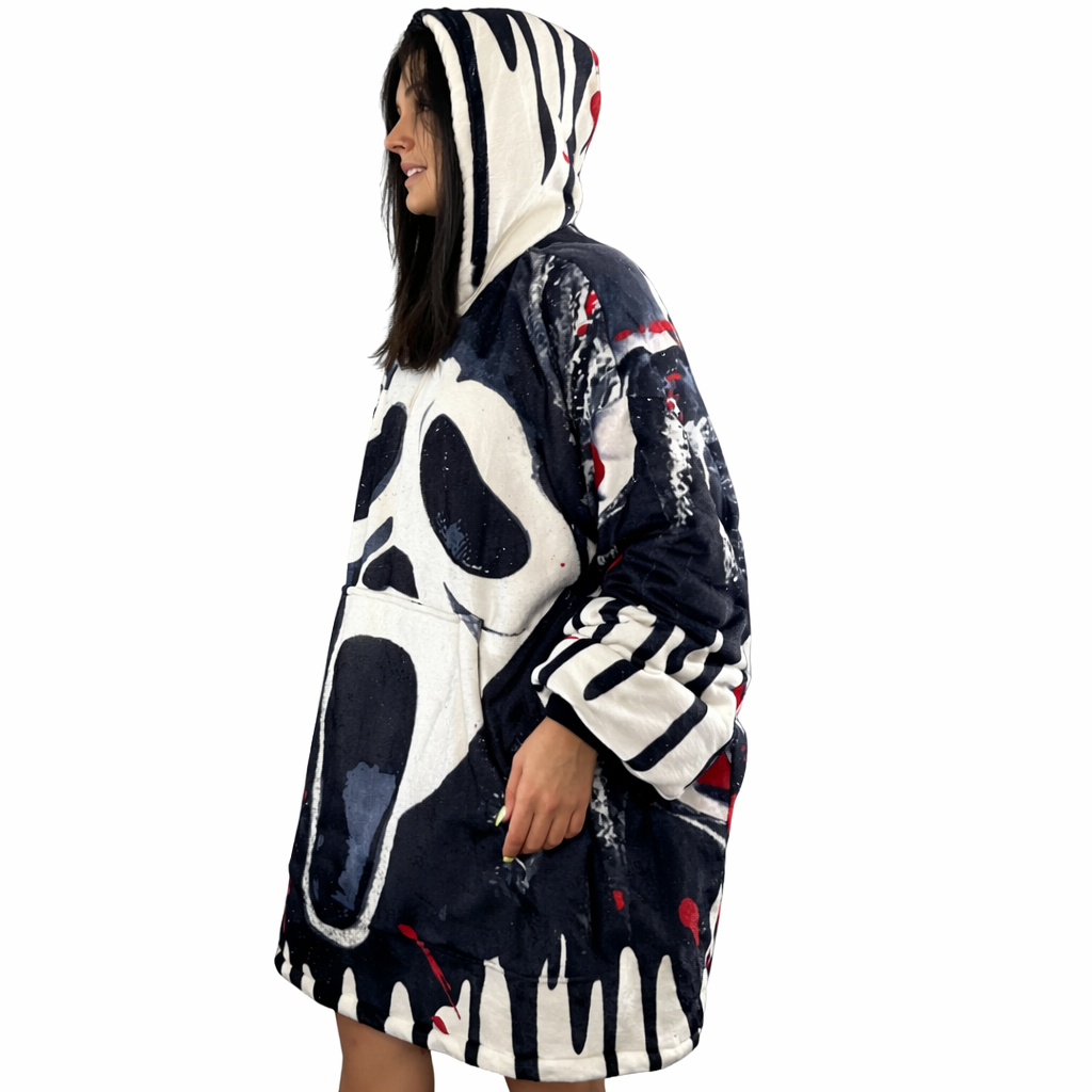 Ghost Face Horror Wearable Blanket Hoodie for Kids & Adults