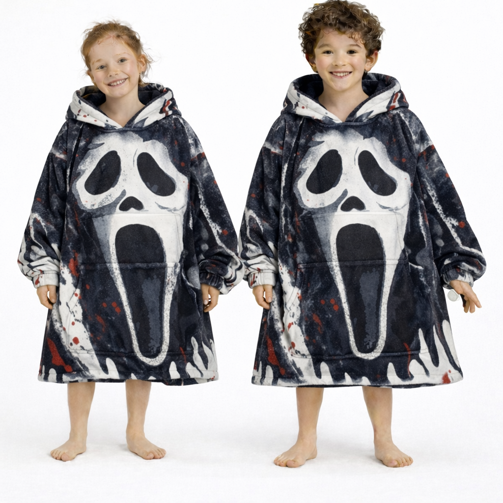Ghost Face Horror Wearable Blanket Hoodie for Kids & Adults
